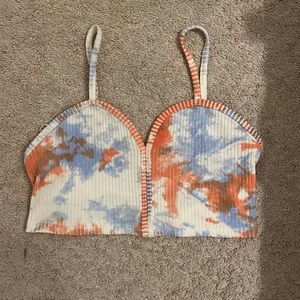 Zara Open Back Sleeveless Ribbed Tie Dye Crop Top White Orange Blue Large size S